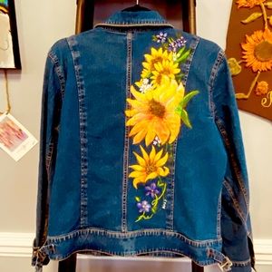 Sag Harbor Jean jacket with Sunflowers hand painted